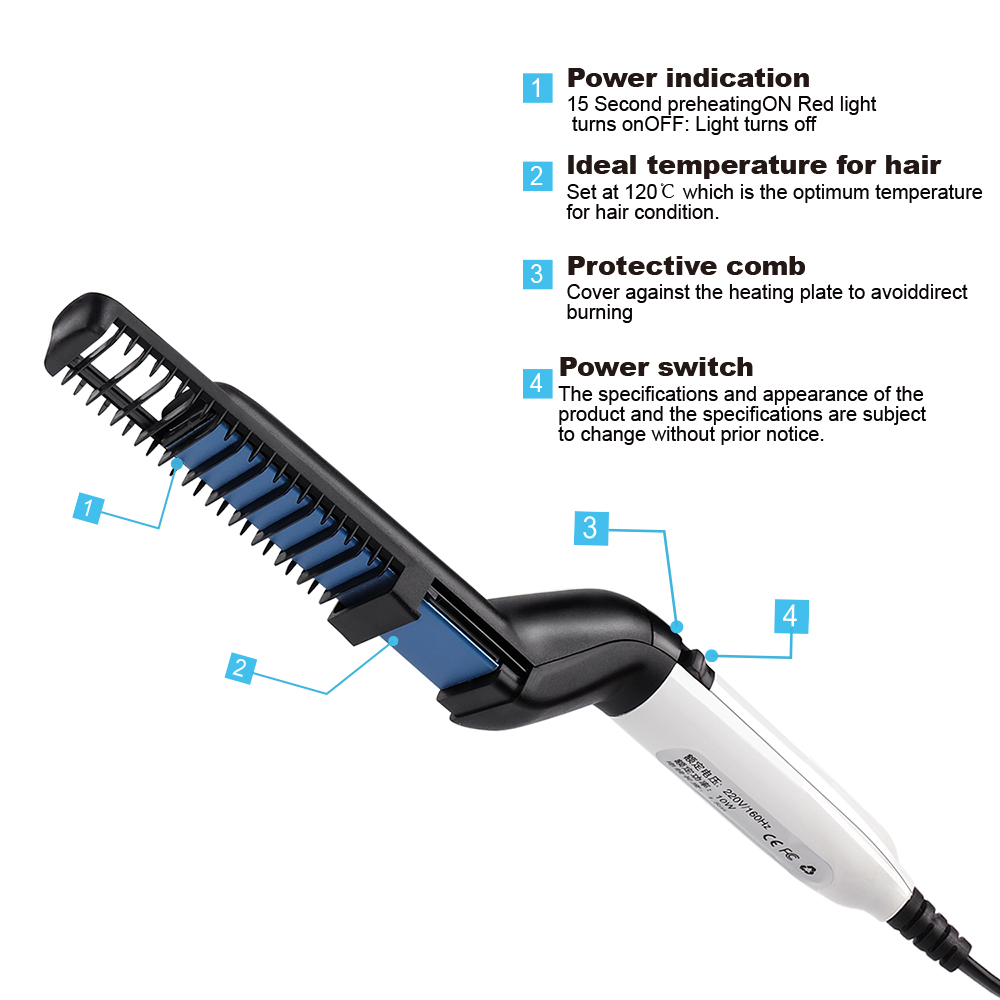 Lisseur de barbe électrique pour hommes, peigne chauffant, rapide, brosse de coiffage AI0001 – Image 3
