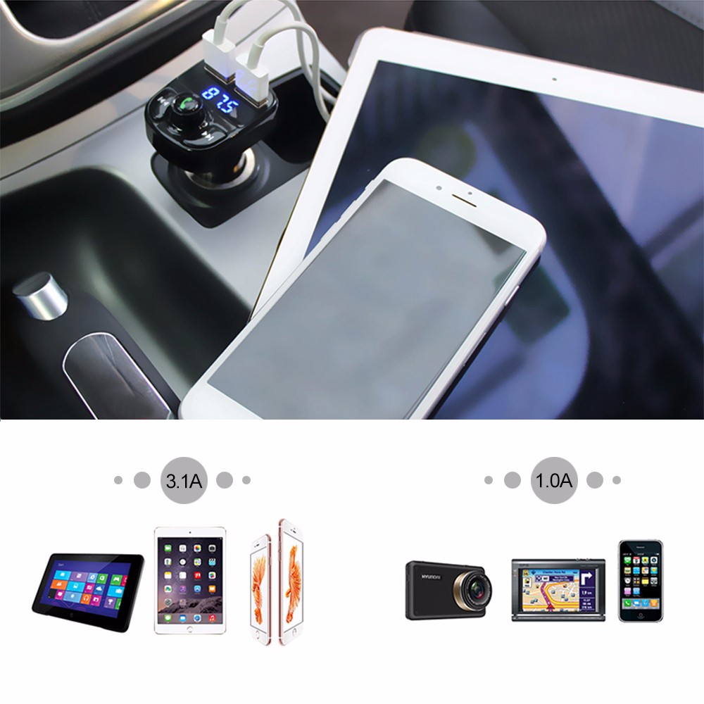VAORLO – Kit de voiture Bluetooth, transmetteur Fm, lecteur MP3, appel mains libres, Charge rapide 3.0, Support double USB, lecture de musique TF pour voiture AI0001 – Image 3