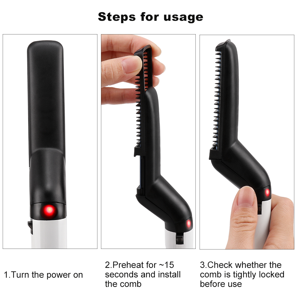 Lisseur de barbe électrique pour hommes, peigne chauffant, rapide, brosse de coiffage AI0001 – Image 4