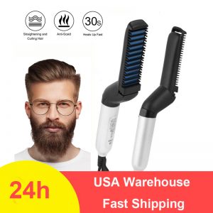US WARECertificates-Lisseur de barbe rapide pour hommes, peigne styler multifonctionnel, bigoudi à friser, coiffeur électrique, outil de casquette de spectacle AI0001