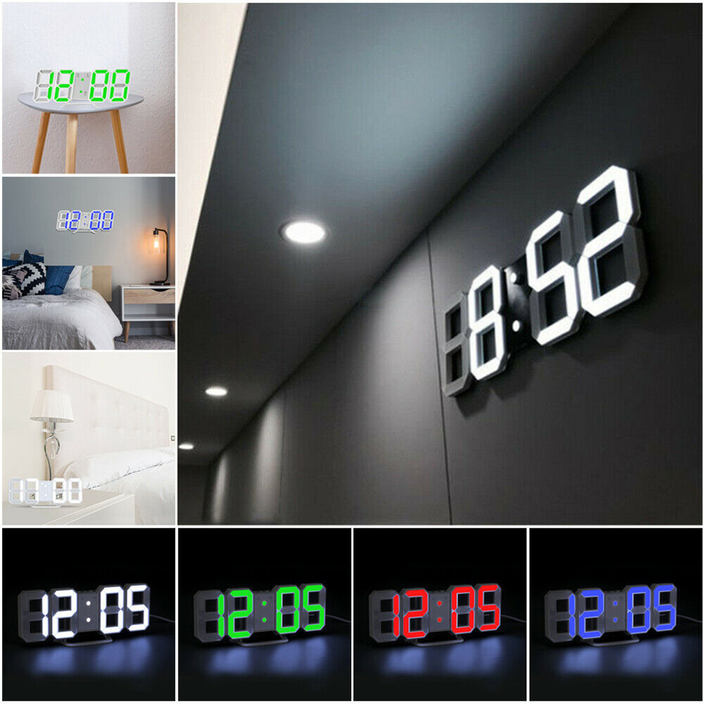 Horloge murale 3D de grande taille, Design moderne, LED, numérique, USB, électronique, alarme lumineuse, décoration de Table, bureau, maison AI0001