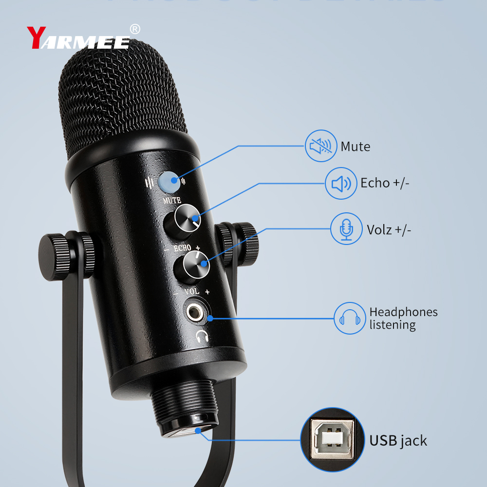 YARMEE-Microphone à condensateur professionnel pour PC, ordinateur portable, micro de jeu statique, haut-parleur pour iPhone, chant, streaming prometteur AI0001 – Image 5