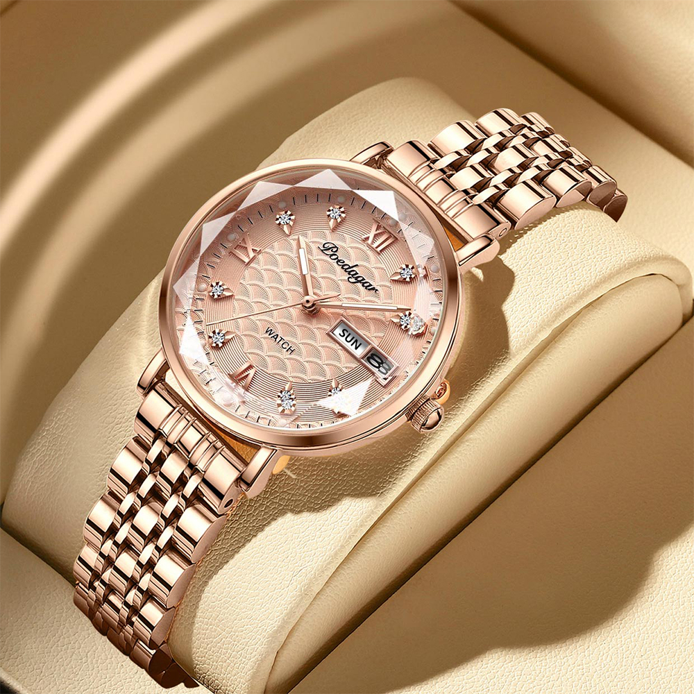 POEDAGAR – montre-Bracelet en acier inoxydable pour femmes, nouvelle mode de luxe, Simple, or Rose, étanche, lumineuse AI0001 – Image 6