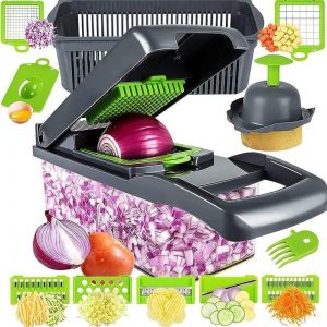 Hachoir à légumes multifonctionnel 15 en 1, trancheuse à légumes durable, râpe à oignons et pommes de terre, hachoir à légumes AI0001
