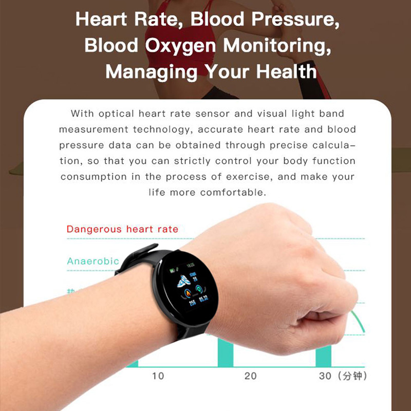 Montre intelligente D18 pour hommes et femmes, montre intelligente, tension artérielle, étanche, montres numériques, sport, suivi de la condition physique, Apple Watch Band AI0001 – Image 5