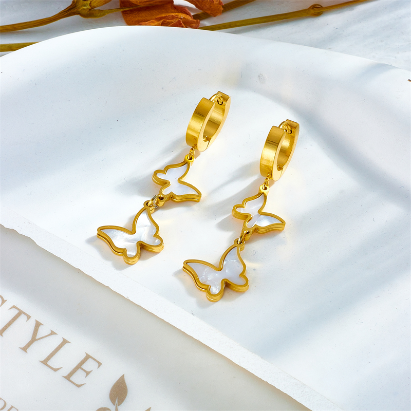 DIEYURO – collier et boucles d'oreilles en acier inoxydable 316L, perles papillon, pendentif pour femmes et filles, nouvelle tendance, ras du cou, ensemble de bijoux, cadeau de fête AI0001 – Image 3