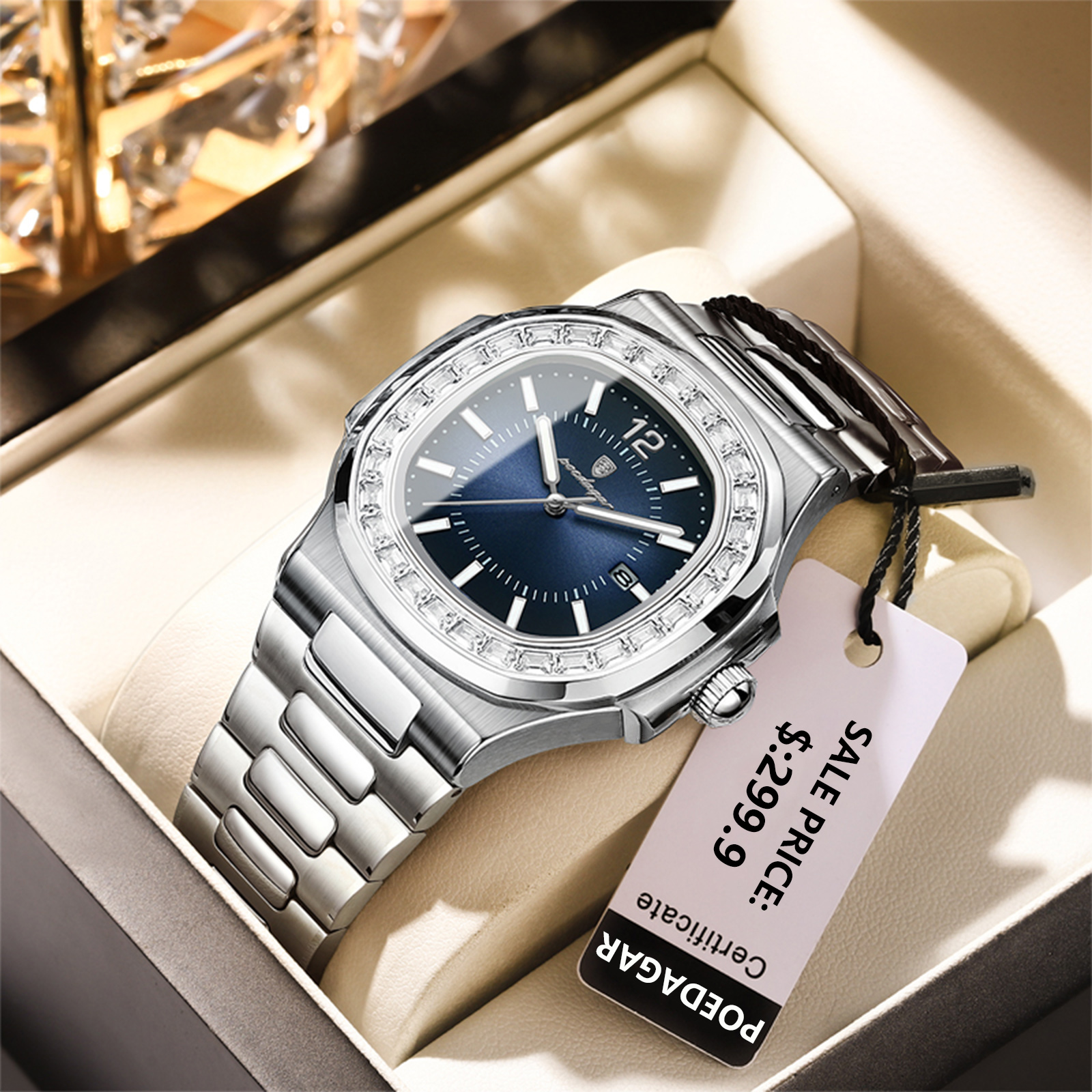 POEDAGAR-Montre à quartz carrée étanche pour homme, acier inoxydable, date Shoe, luxe, horloge de sport AI0001 – Image 2