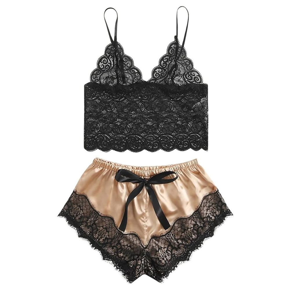 Vêtements de nuit sexy en dentelle pour femmes, ensemble de pyjamas évidés, soutien-gorge court en Y fin, olympiques pantalons, tenue intime, vêtements de nuit pour dames, lingerie 7.0 AI0001 – Image 7