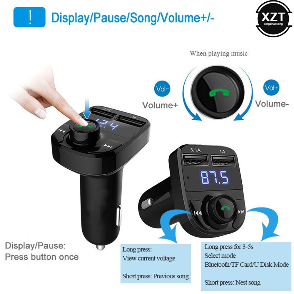 X8-Récepteur MP3 sans fil Bluetooth pour voiture, transmetteur mains libres pour touristes, chargeur USB 2.l'autorisation, allume-cigare Laguna, carte FM TF, disque U AI0001 – Image 4