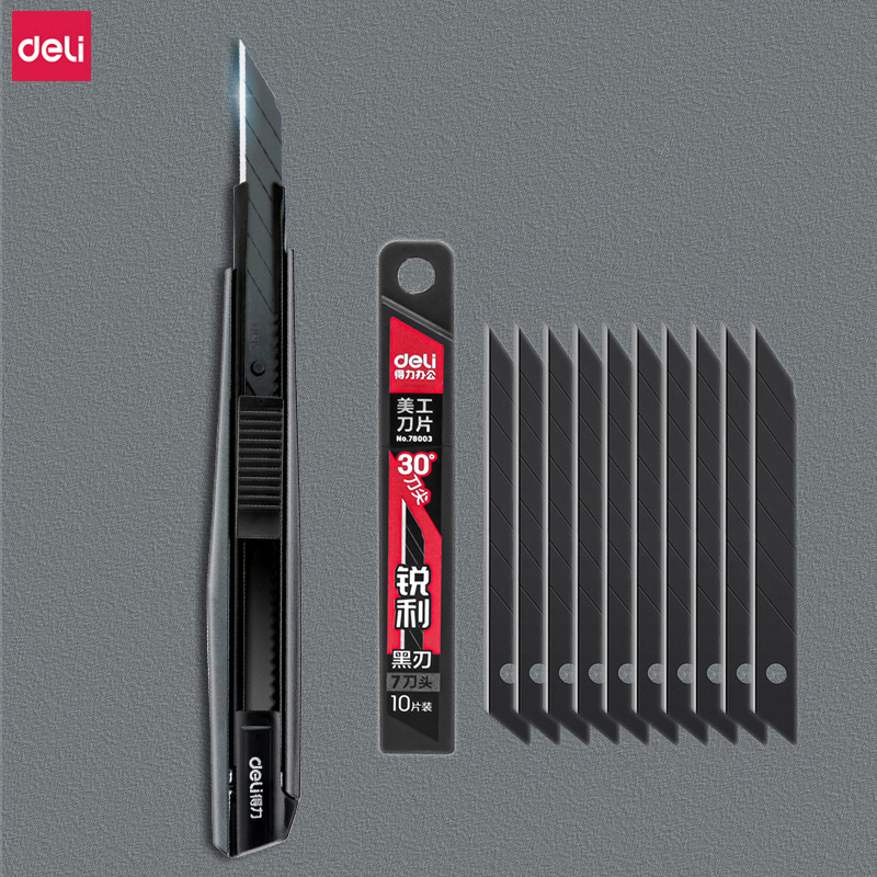 Deli – couteau utilitaire de 9mm, coupeur de boîte en alliage de Zinc SK5 lames tranchantes en acier à haute teneur en carbone conception de verrouillage automatique, cadeau d'outil à main AI0001 – Image 7