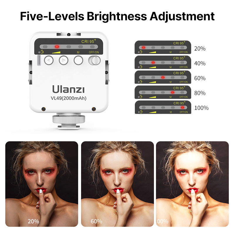 Ulanzi-Mini lampe vidéo LED VL49, 2000mAh, CRI 95 + 5500K, Vlogger de photographie portable, lumière d'appoint avec sabot froid pour appareil photo reflex numérique AI0001 – Image 6