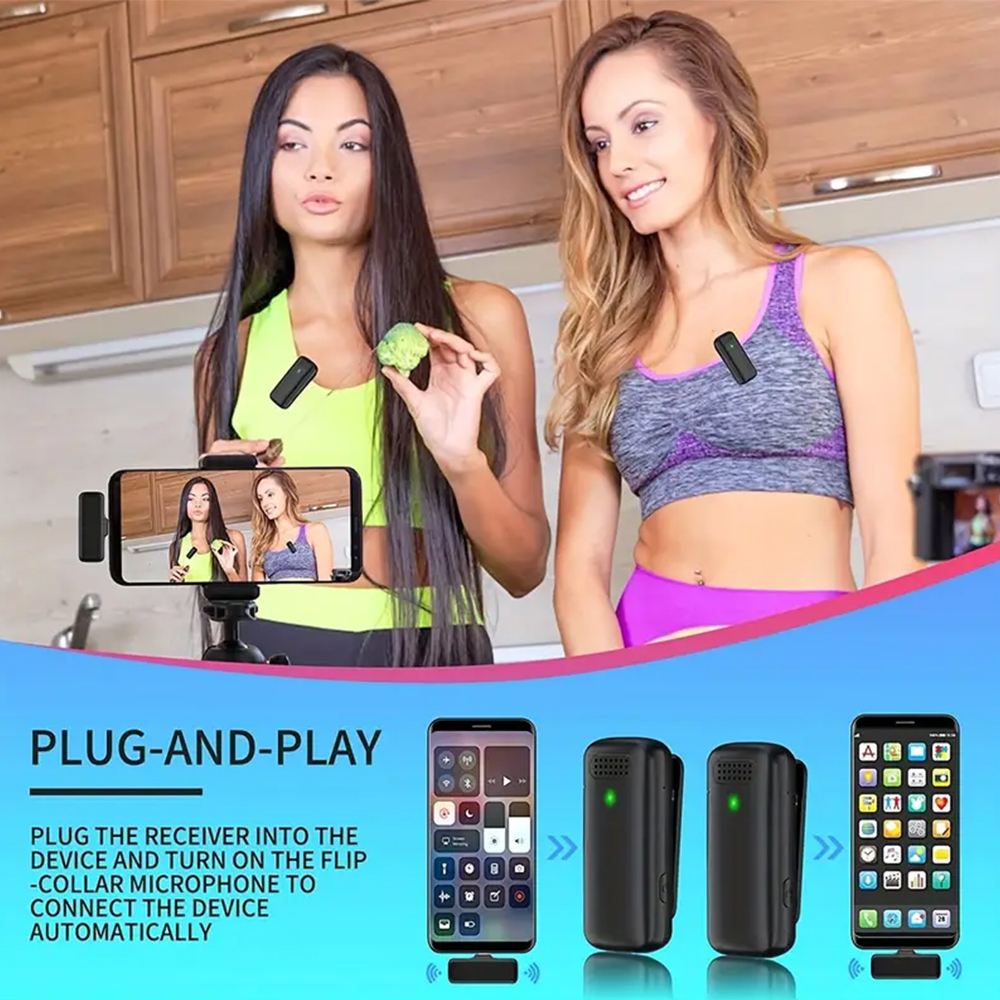 Microphone Lavalier sans fil pour iPhone iPad, type-c, à clipser, pour vidéo, Vlog statique, téléchargements prometteurs TikTok AI0001 – Image 3