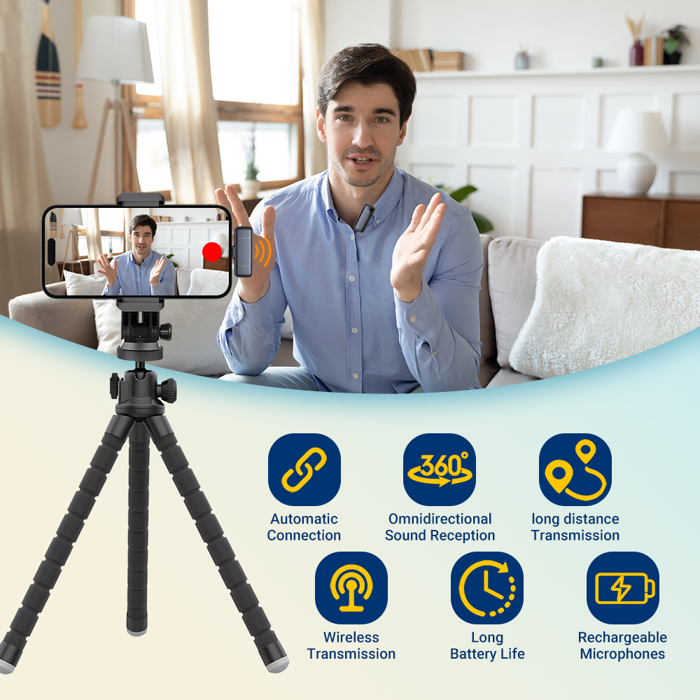 Basix-Mini microphone Lavalier sans fil portable, réduction du bruit, vidéo, microphone statique, iPhone, Android, boîtier de chargement AI0001 – Image 4