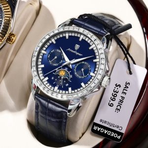 POEDAGAR-Montre de dehors de Luxe en Cuir pour Homme, Étanche, à Quartz, avec Date et Semaine AI0001