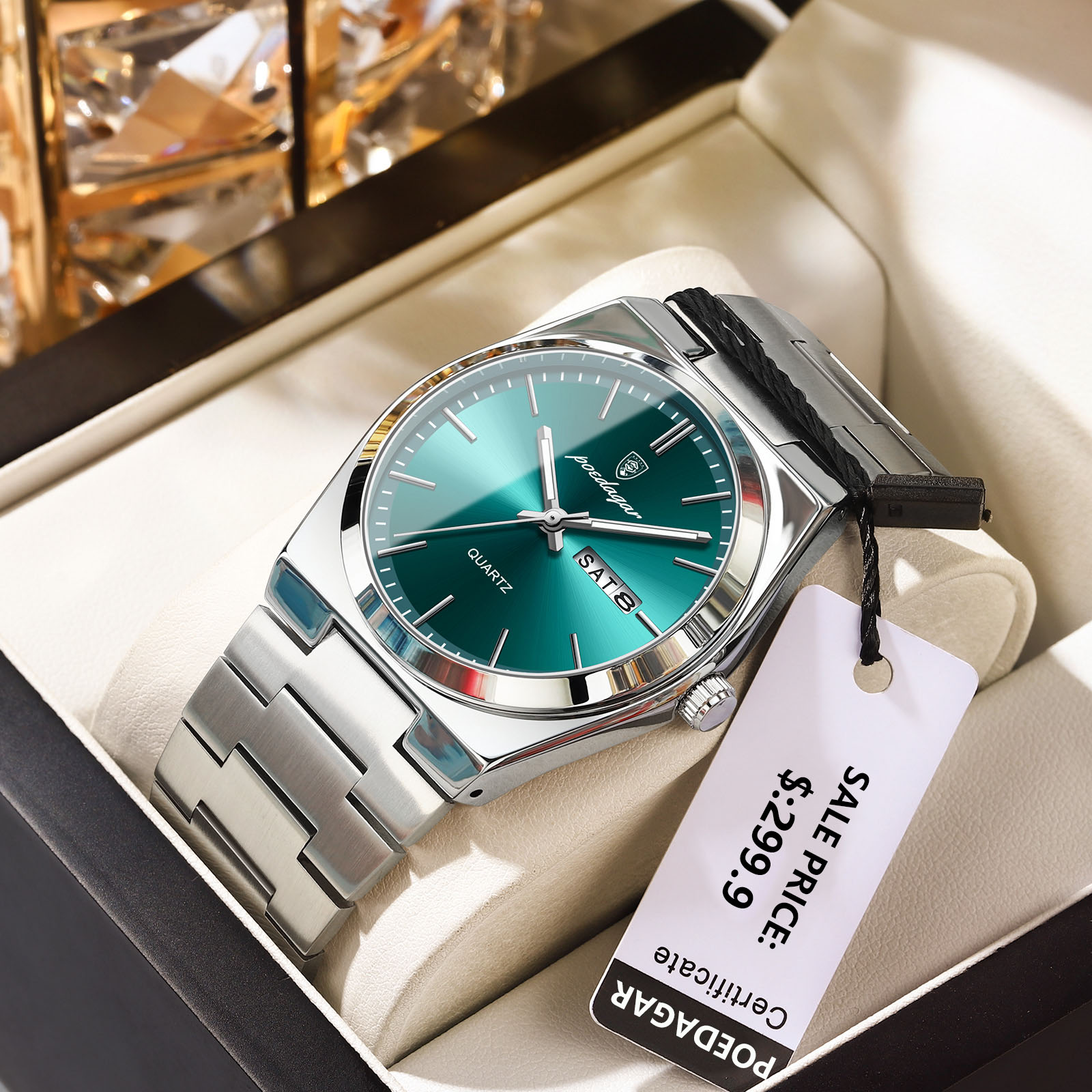 POEDAGAR-Montre-Bracelet à Quartz de Luxe pour Homme, en Acier Inoxydable, Étanche, avec Boîte AI0001 – Image 6