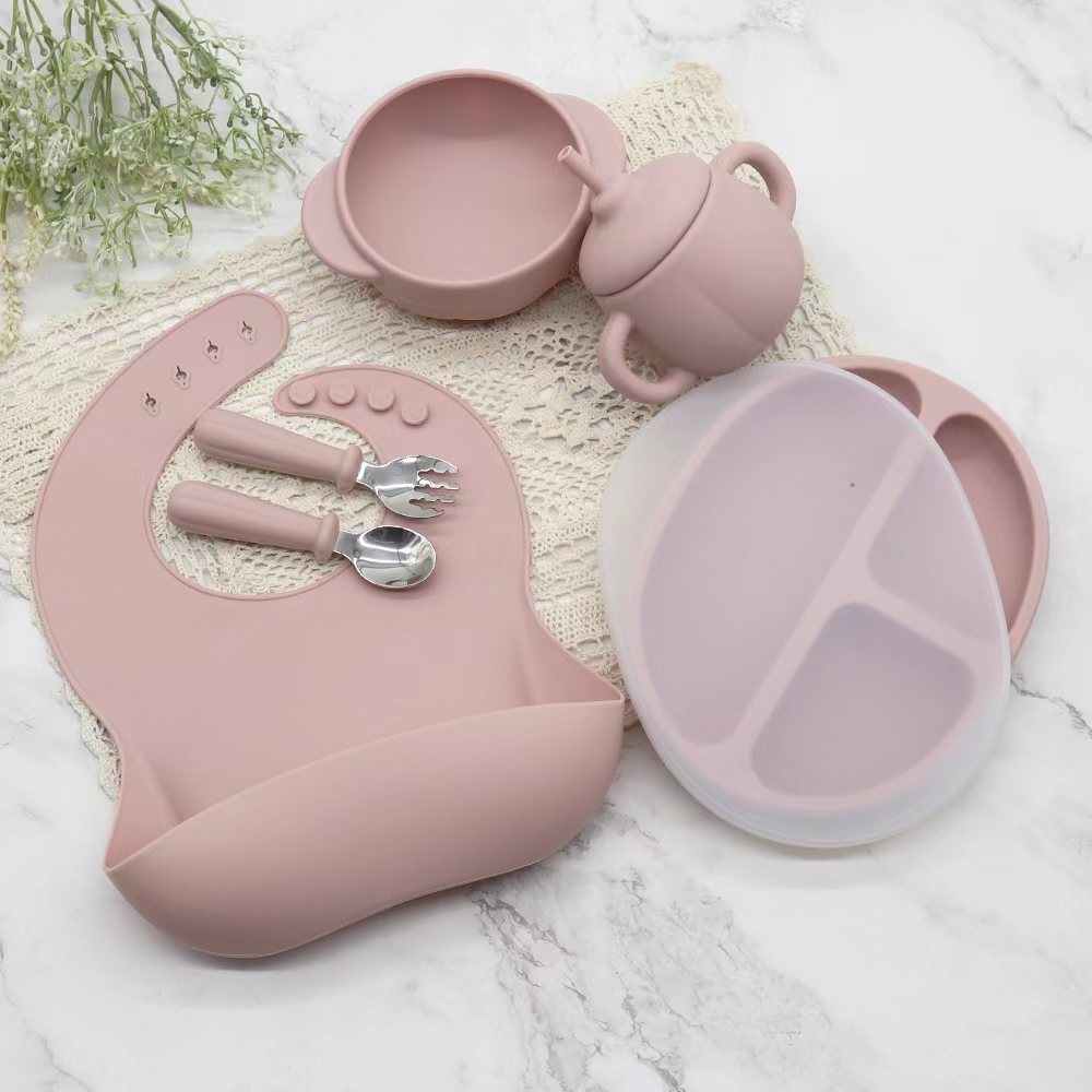 Filles à ventouse antidérapant en silicone pour bébé, ensemble d'alimentation pour enfant, cuillère d'entraînement, bavoir imperméable, ensemble de tasses, plats de dessin animé, assiette pour nouveau-né, trucs AI0001 – Image 7