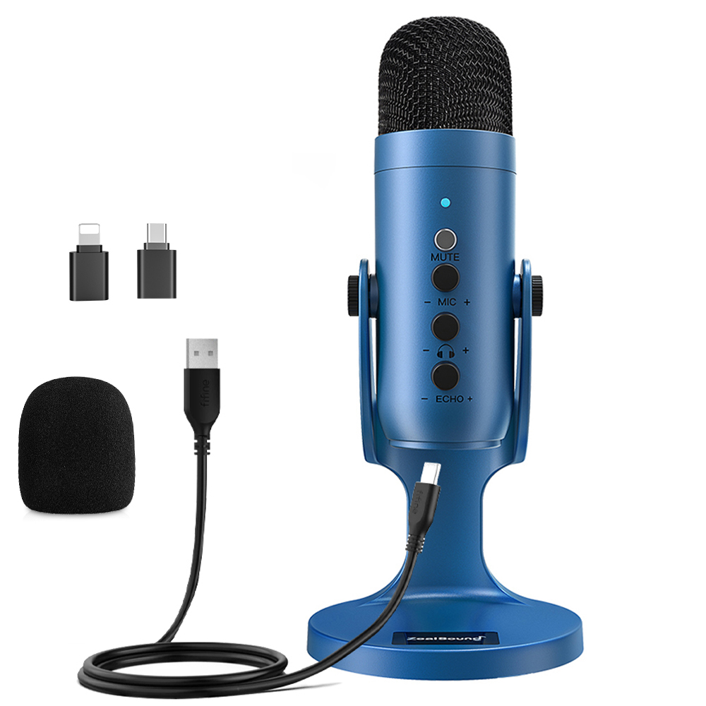 Microphone à condensateur USB K66, pour enregistrement en Studio, pour PC, ordinateur portable, Windows, Streaming, vidéo, jeu, podcast, chant, bleu AI0001