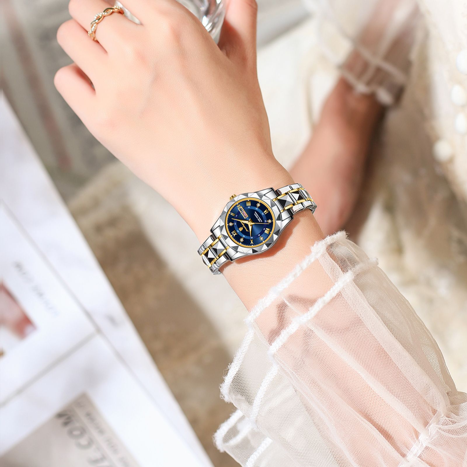 POEDAGAR-Montre-Bracelet de Luxe en Acier Inoxydable pour Femme, Accessoire Étanche, à Quartz, avec Boîte AI0001 – Image 4