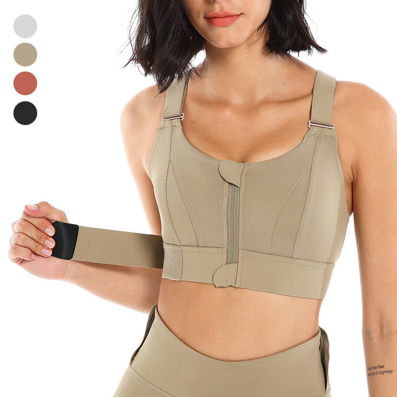 Soutien-gorge de sport pour femme, collant, haut court, yoga, fermeture éclair frontale, grande taille, sangle réglable, antichoc, fitness, brassière athlétique AI0001