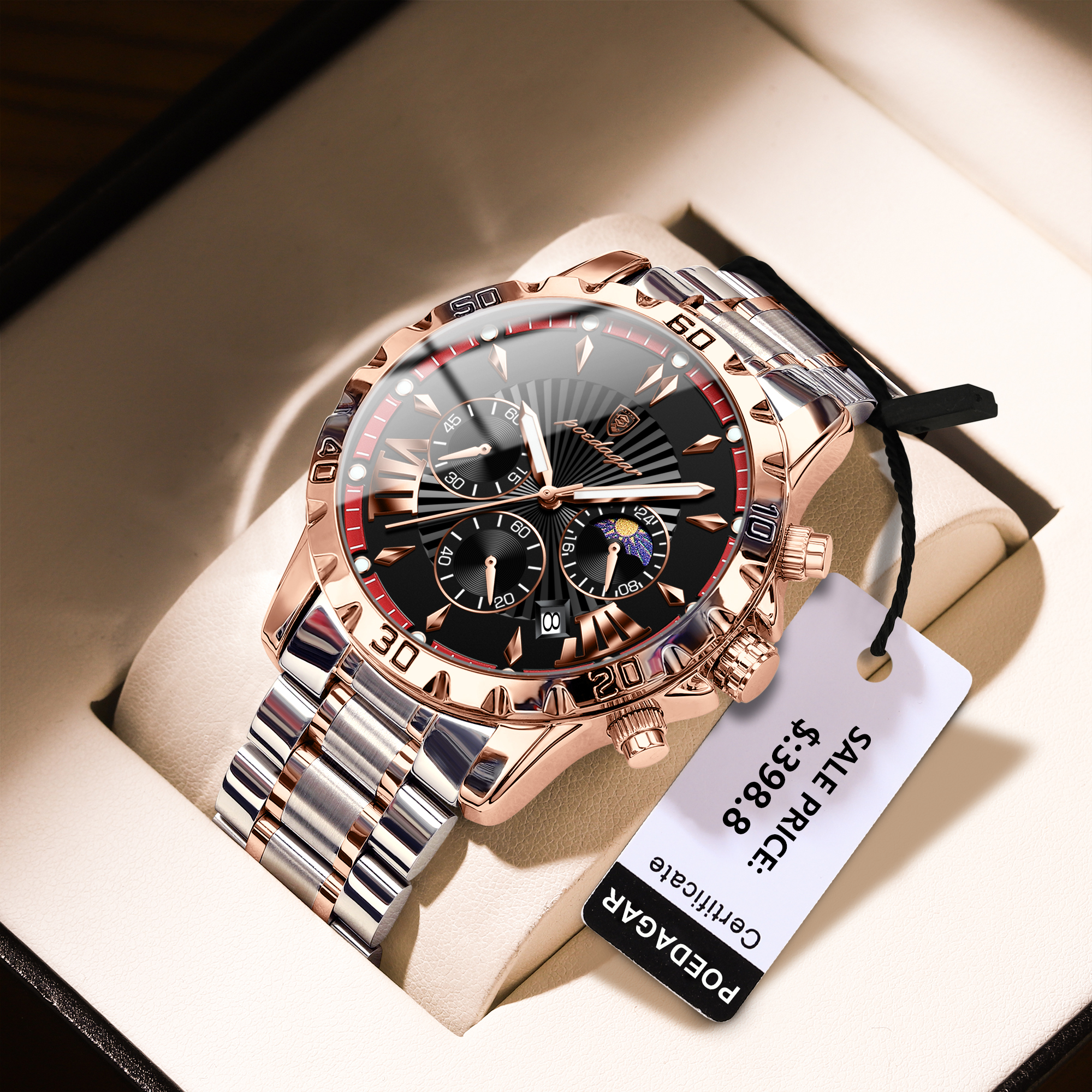 POEDAGAR-Montre de Luxe à Quartz en Acier Inoxydable pour Homme, Haute Qualité, Étanche, Shoous, Chronographe, Date AI0001 – Image 7