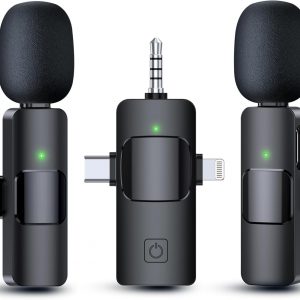 Microphone Lavalier sans fil 3 en 1 pour iPhone Android, micro-cravate antibruit pour téléchargements, vidéo, podcast AI0001