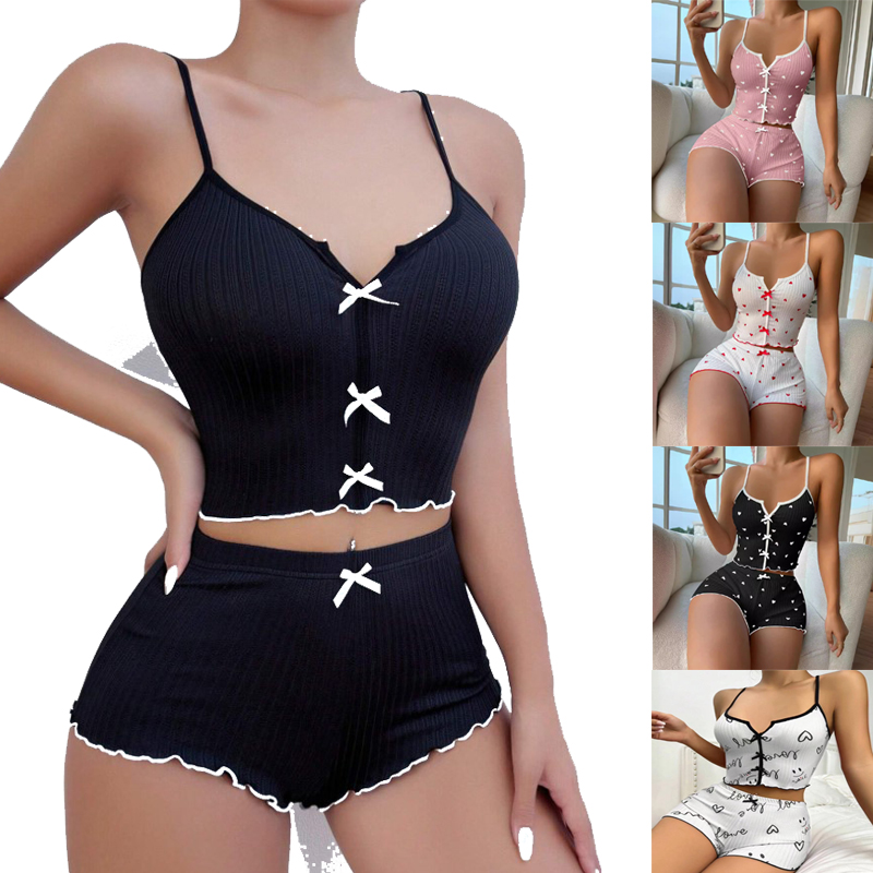 Ensemble de pyjama imprimé cœur pour femme, camisoles sexy, débardeurs, vêtements de détente féminins, olympiques Homewear, short de pyjama, lingerie, nuisette, 2 pièces AI0001 – Image 7