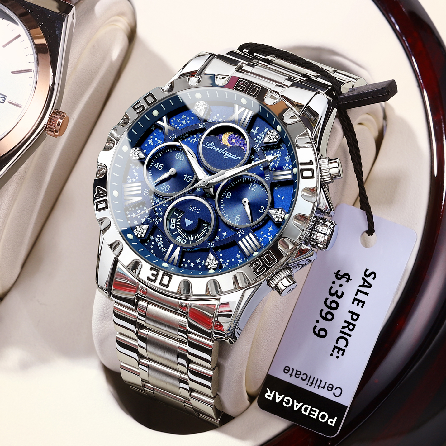POEDAGAR-Montre Militaire de Luxe pour Homme, Montre-Bracelet de dehors à Quartz, Étanche, Shoous, Chronographe, en Acier Inoxydable AI0001 – Image 6