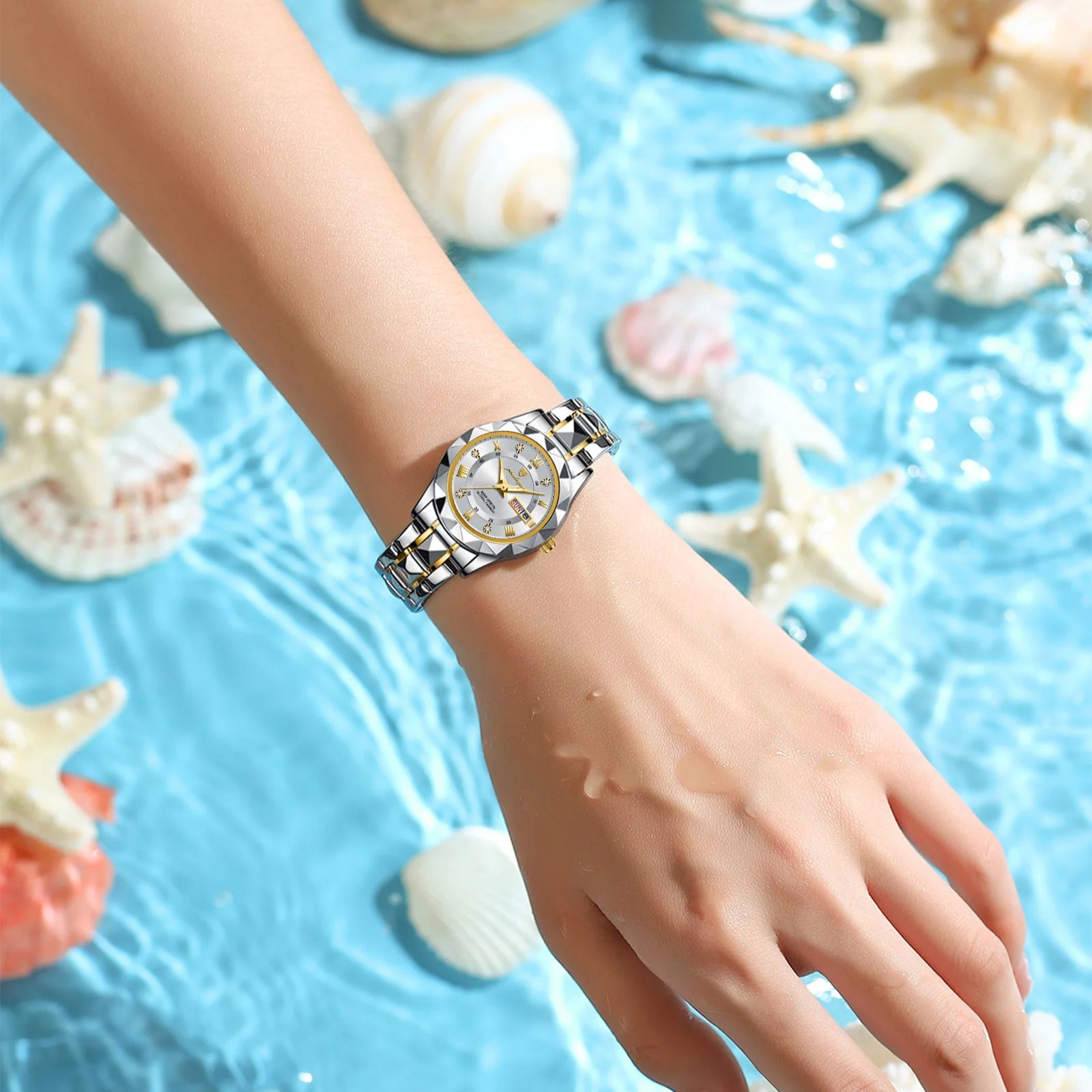 POEDAGAR-Montre à Quartz de Luxe en Acier Inoxydable pour Femme, Montre-Bracelet Étanche et Élégante avec Boîte AI0001 – Image 2
