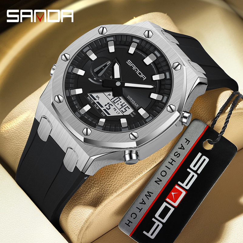 SANDA-Montre numérique de sport militaire pour homme, montres-bracelets électroniques étanches, horloge masculine, antichoc, style 3309 AI0001