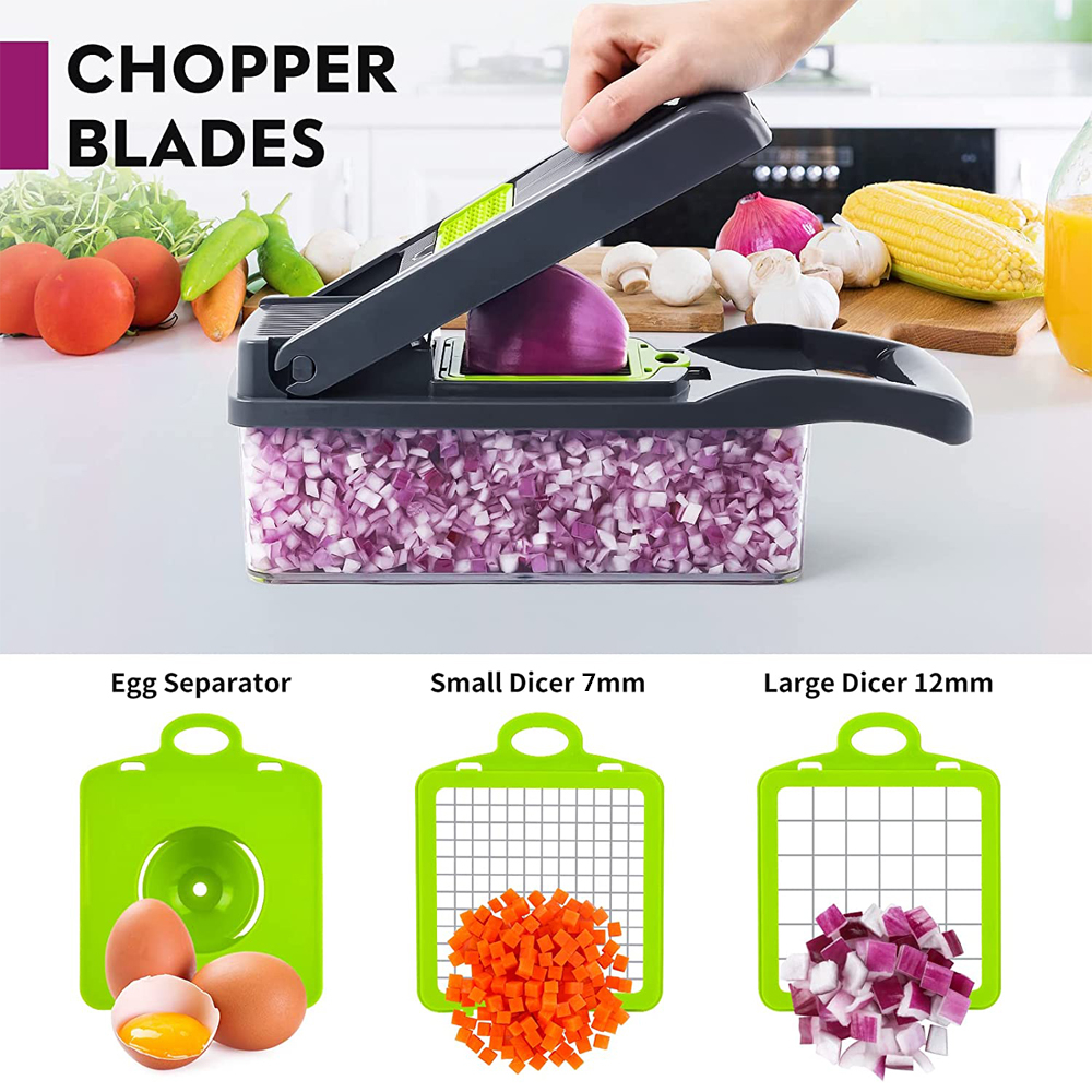 LMETJMA-Hachoir à légumes professionnel, trancheuse à mandoline, hachoir à oignons, trancheuse à légumes avec 8 lames et panier filtrant KC0451 AI0001 – Image 6