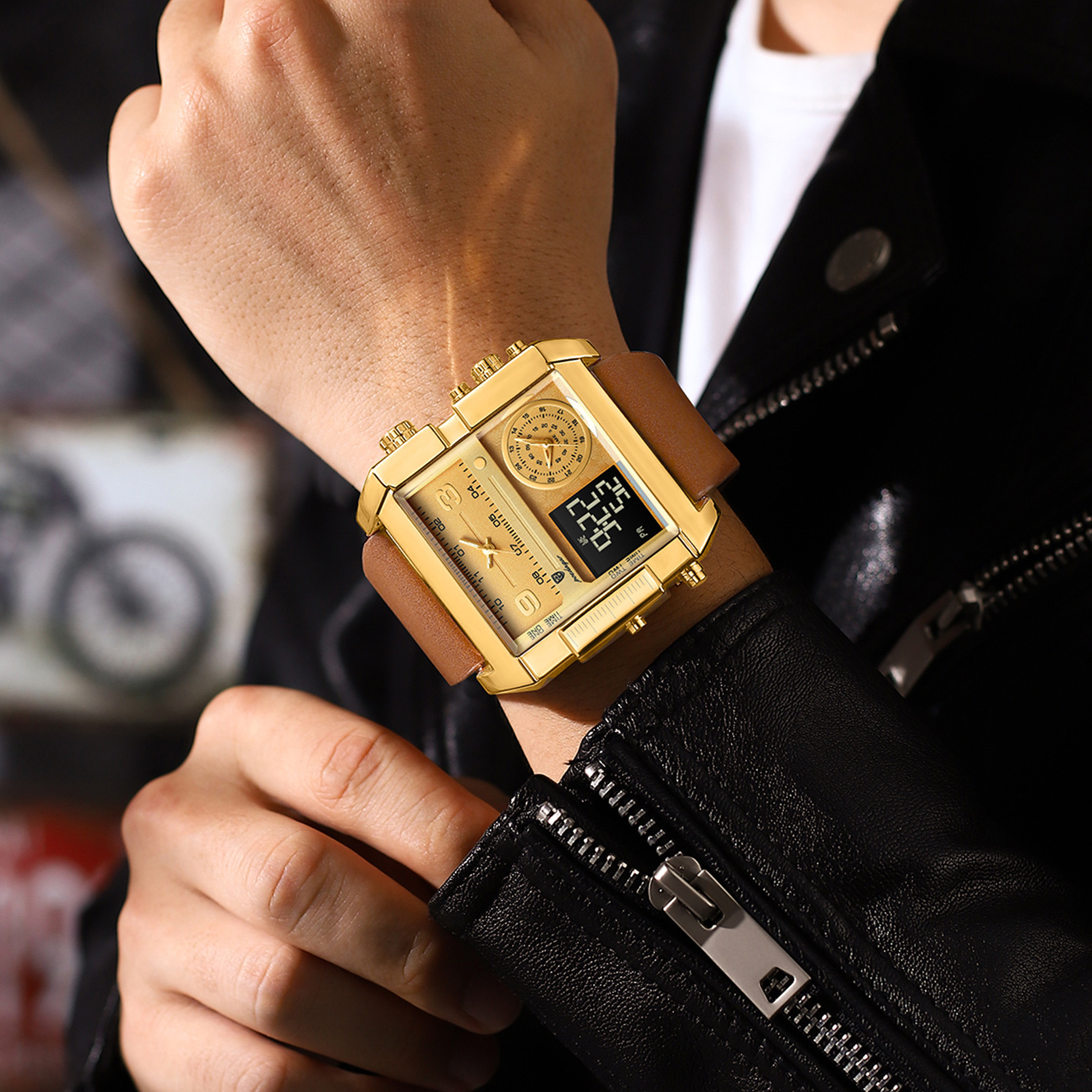 POEDAGAR-Montre-Bracelet de Luxe pour Homme, Rectangulaire, Étanche, Shoe, Jour, Semaine, Numérique, Multifonction, Montres à Quartz AI0001 – Image 2