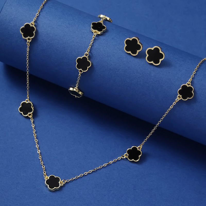 Ensembles de bijoux en acier inoxydable pour femmes, collier pendentif fleur cinq cuir chevelu, boucles d'oreilles et bracelet, cadeau de luxe, nouveau, 2024 AI0001 – Image 2