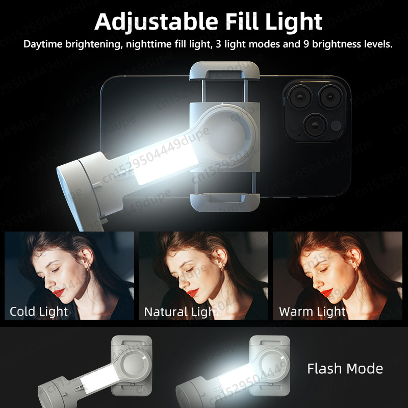 Trépied Selfie avec lumière d'appoint pour smartphone, stabilisateur de cardan, 3 axes, anti-tremblement, pliable, Xiaomi, iPhone, déterminer AI0001 – Image 5