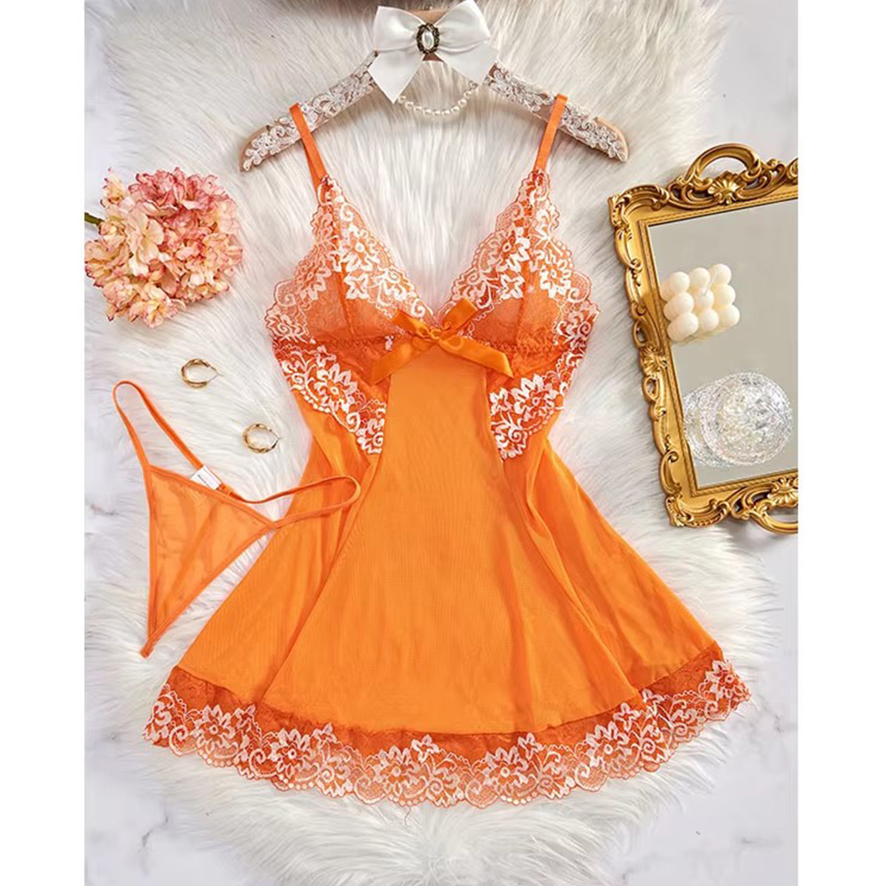 Ensemble pyjama en dentelle pour femmes, vêtements de nuit, nuisette, robe transparente, lingerie sexy, chemise de nuit chaude AI0001 – Image 6