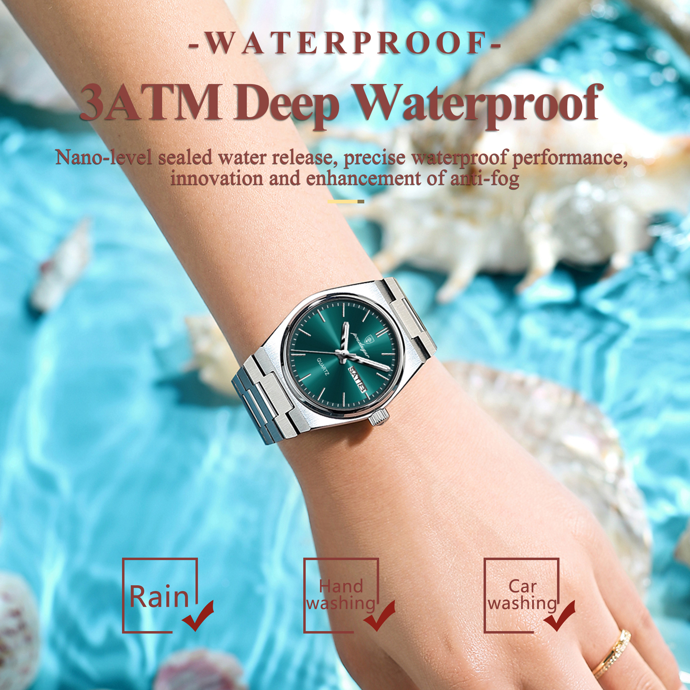 POEDAGAR-Montre à Quartz de Luxe pour Femme, Élégante, Étanche, Shoous, Date, Semaine, en Acier Inoxydable AI0001 – Image 5