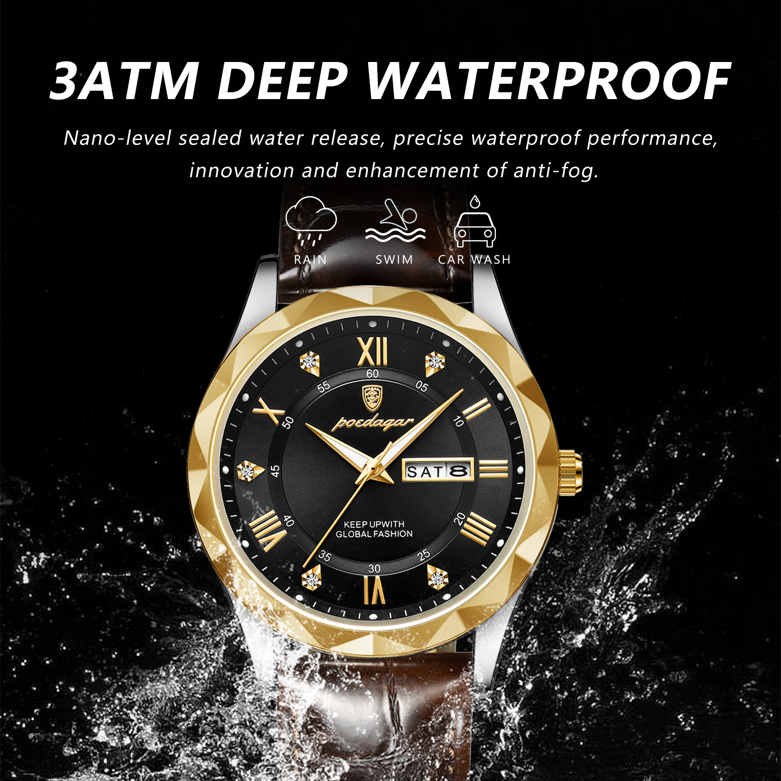POEDAGAR-Montre-Bracelet de Luxe en Cuir pour Homme d'Affaires, Étanche, Shoous, Date, Semaine, Horloge à Quartz AI0001 – Image 5