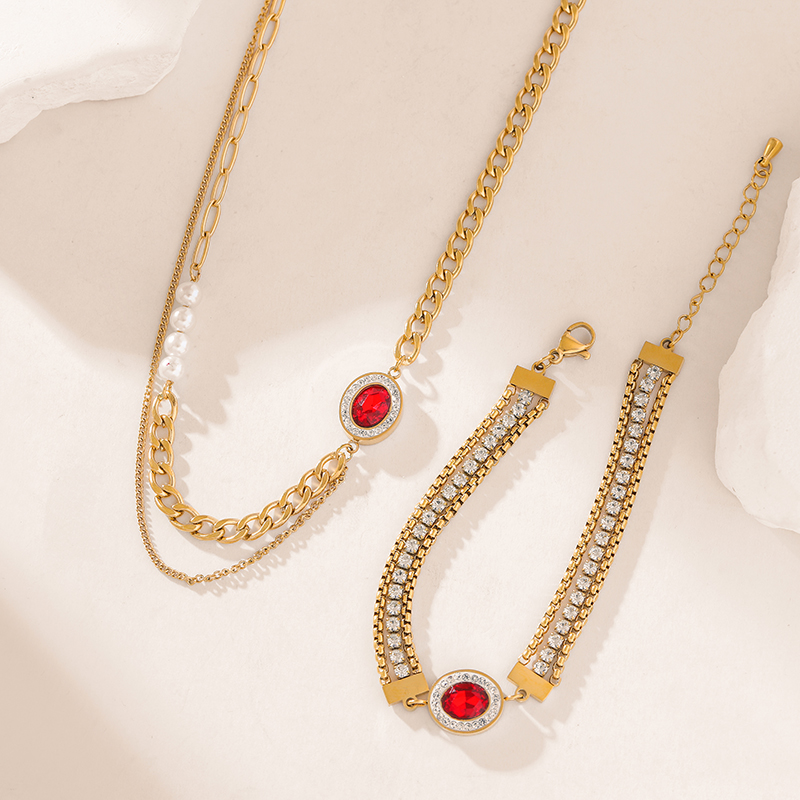 EILIECK SION L-Ensemble de bijoux en acier inoxydable pour femme, collier nar, bracelet en cristal rouge, cadeau d'anniversaire, nouveau AI0001 – Image 6