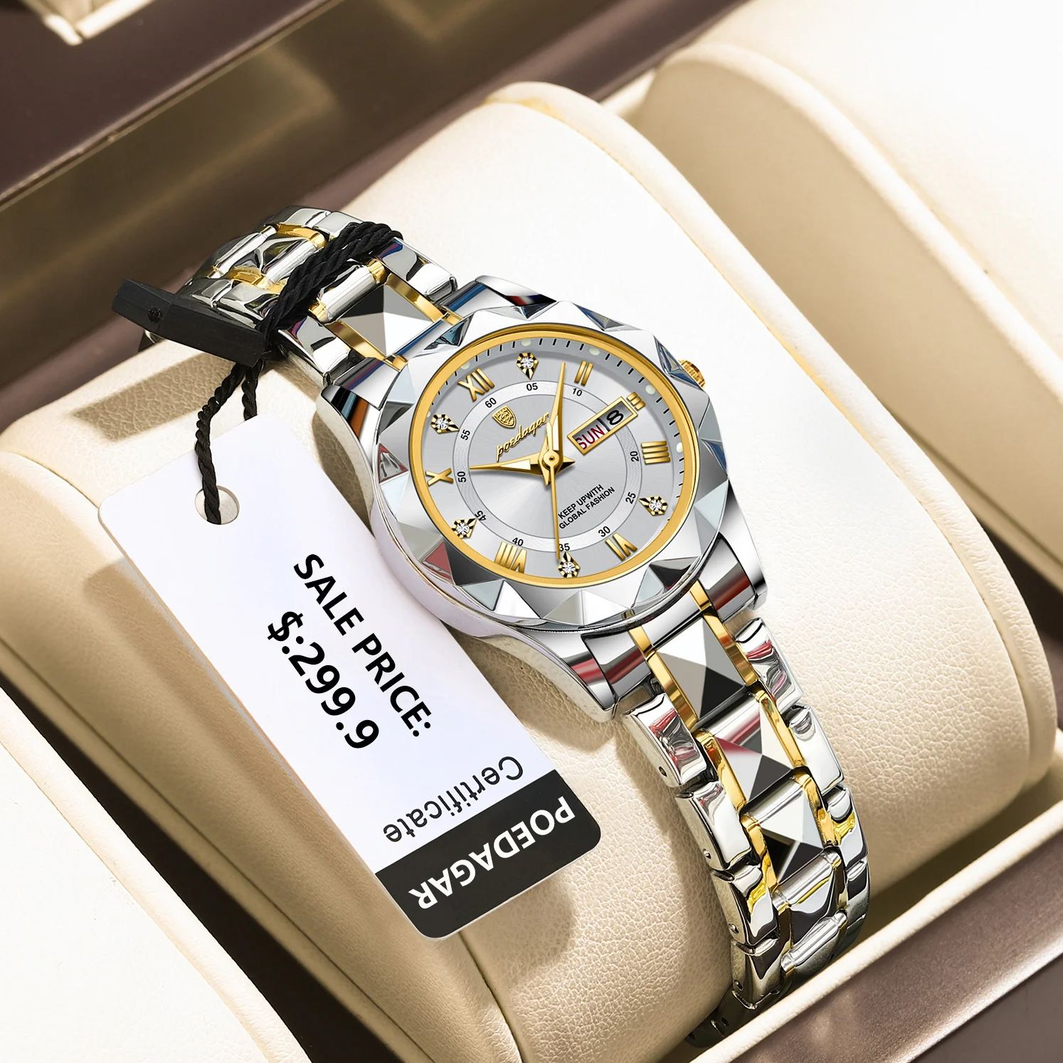 POEDAGAR-Montre à Quartz de Luxe en Acier Inoxydable pour Femme, Montre-Bracelet Étanche et Élégante avec Boîte AI0001 – Image 7