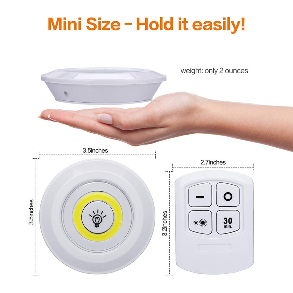 Lumière LED sans fil intelligente pour cuisine, lampes à intensité variable sous les meubles, chambre à coucher, éclairage de garde-robe rond avec télécommande AI0001 – Image 2