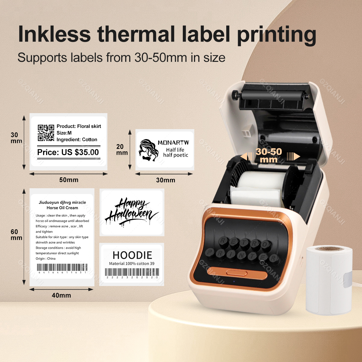 Mini imprimante de papier thermique Bluetooth intelligent, étiqueteuse, autocollant, note, impression d'étiquettes comme B21, 30-58mm AI0001 – Image 6
