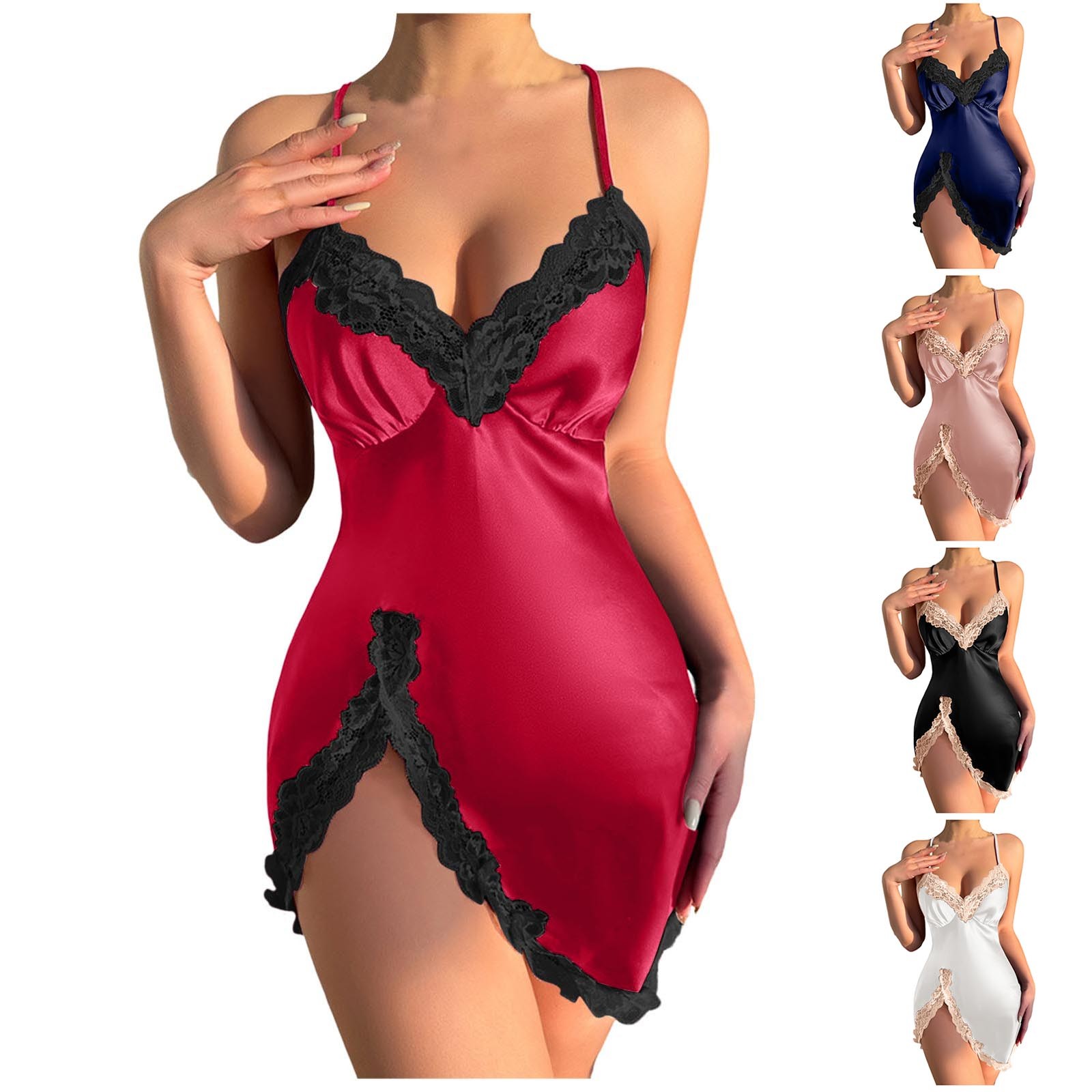 Ice InjSexy-Chemise de nuit en dentelle pour femme, style fin, écharpe respirante, robe de nuit pour la maison, coupe fendue, vêtements de nuit courts, Pijama, été AI0001 – Image 6