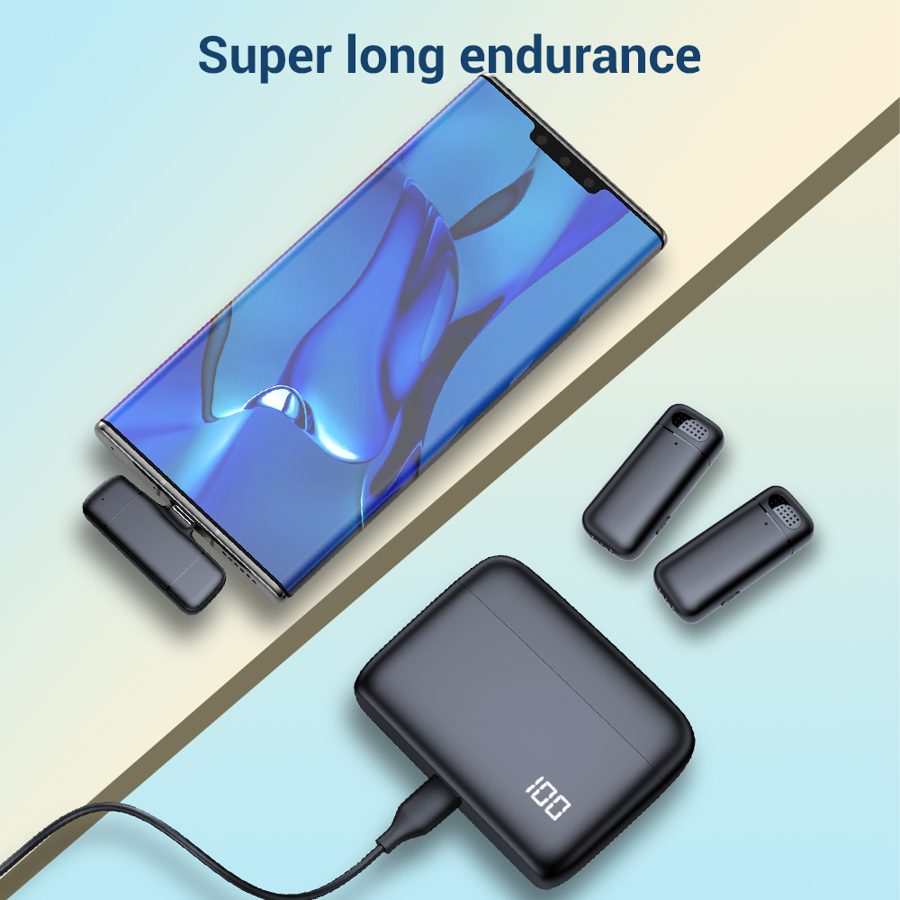 Basix-Mini microphone Lavalier sans fil portable, réduction du bruit, vidéo, microphone statique, iPhone, Android, boîtier de chargement AI0001 – Image 6