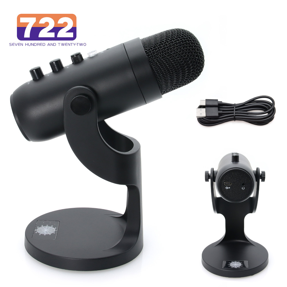 Microphone à condensateur USB professionnel, microphone statique, chant, jeu, diffusion en direct, PC, ordinateur portable, argent, noir, MU-900 AI0001