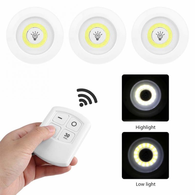 Lumière LED sans fil intelligente pour cuisine, lampes à intensité variable sous les meubles, chambre à coucher, éclairage de garde-robe rond avec télécommande AI0001