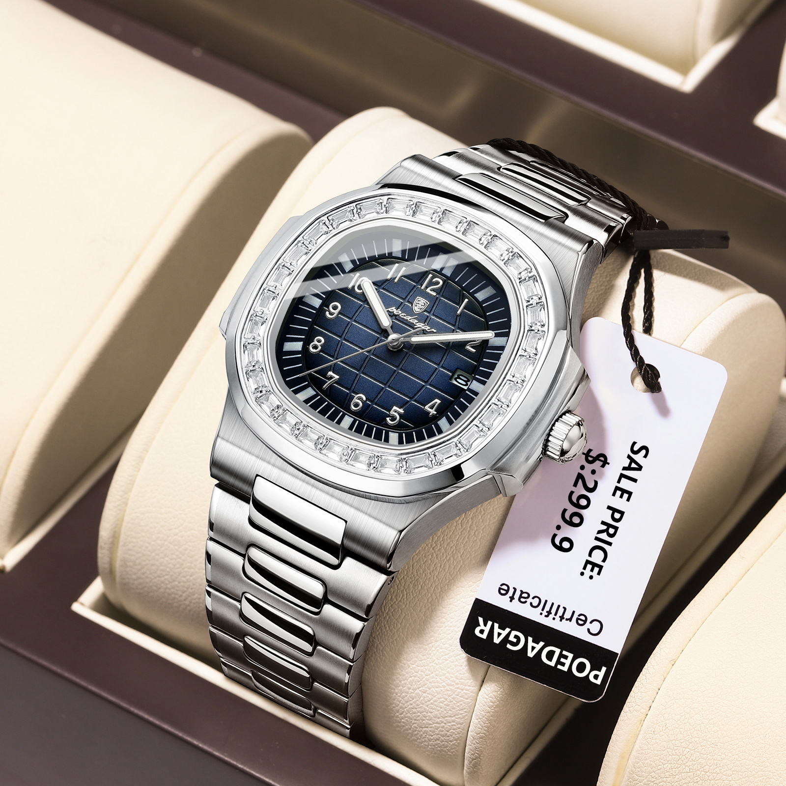 POEDAGAR-Montre-bracelet carrée de luxe pour homme, montre étanche Shoous, montres à quartz en acier inoxydable, horloge décontractée pour homme, date AI0001