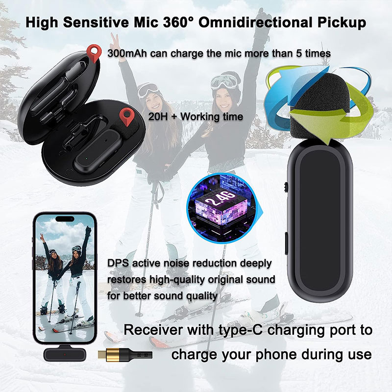 Collier de microphone sans fil à revers 2 en 1, pince Lavalier, micro audio aught, étui de chargement, adapté aux blogueurs, iPhone, téléphone portable, K61 Microphone portable sans fil microphone micro téléphone porta AI0001 – Image 2