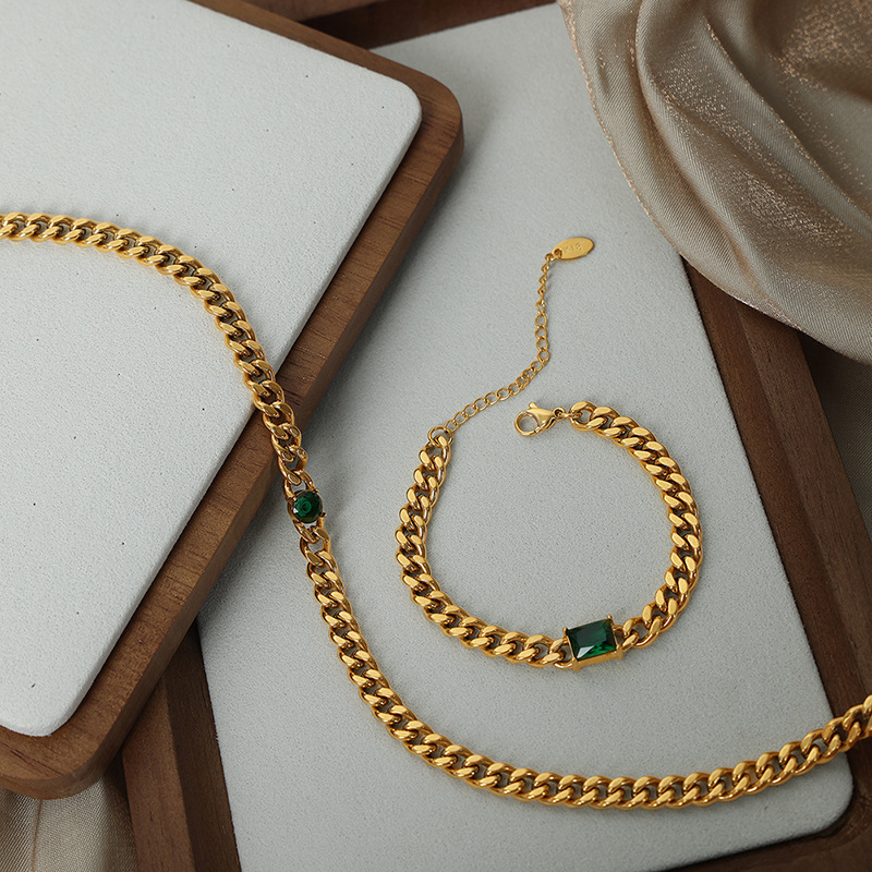 Marka-Ensemble collier et bracelet en acier inoxydable pour femme, plaqué or, bijoux fantaisie, cadeau de mariage, hip hop AI0001 – Image 3