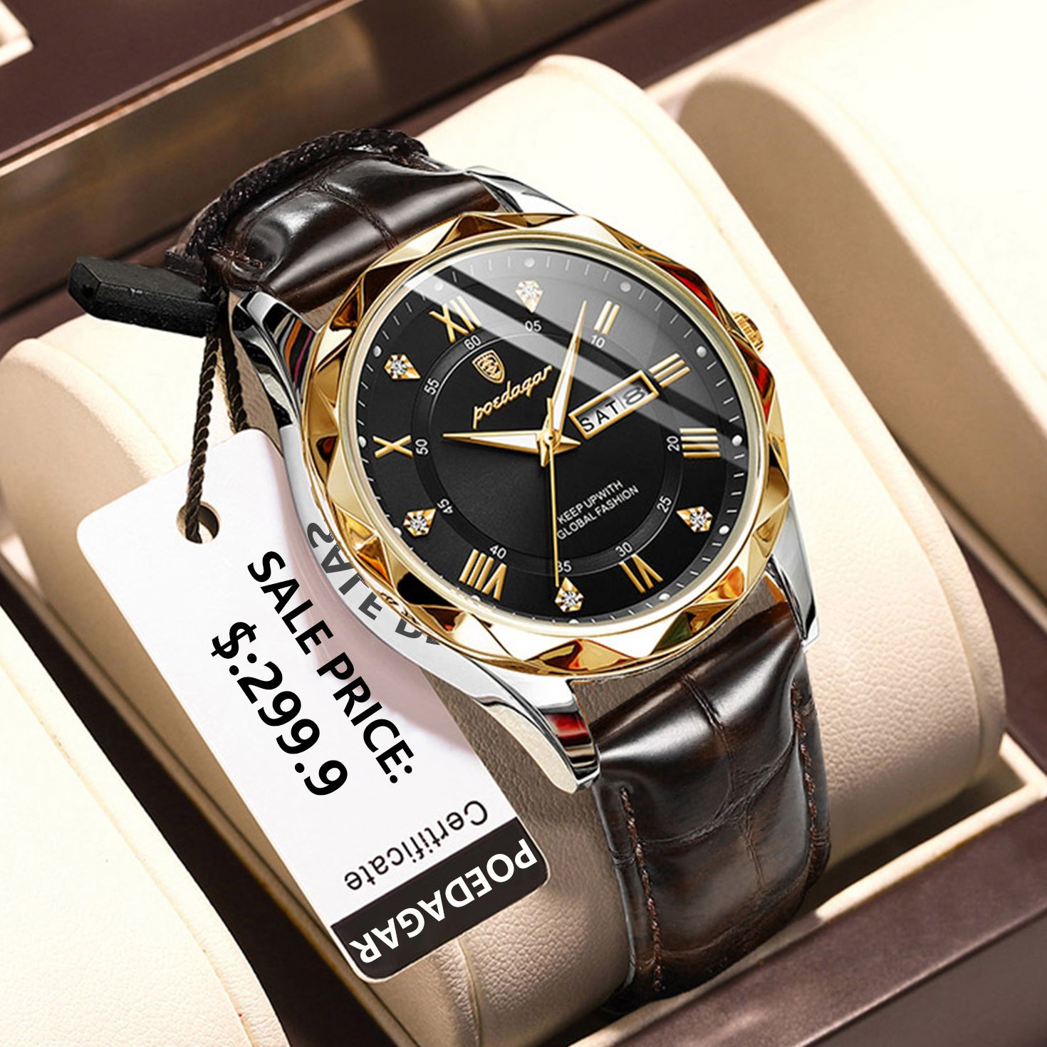 POEDAGAR-Montre-Bracelet de Luxe en Cuir pour Homme d'Affaires, Étanche, Shoous, Date, Semaine, Horloge à Quartz AI0001 – Image 7