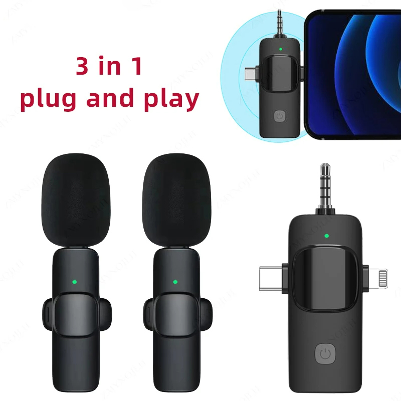 Microphone Lavalier sans fil 4 en 1 pour iPhone Type C, 3.5mm, appareil photo, ordinateur, radio, en direct, réduction statique du bruit, mini microphone AI0001 – Image 6