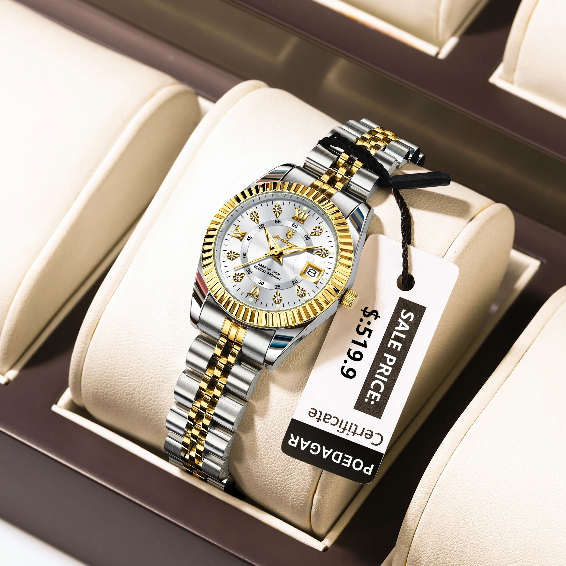 POEDAGAR-Montre de Luxe Élégante pour Femme, en Acier Inoxydable, Étanche, à Quartz, pour Fille AI0001